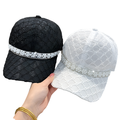 Summer Breathable Mesh Baseball Cap, Lightweight Faux Pearl Embellished Peaked Hat, Breathable Soft Top Dad Hat For Women