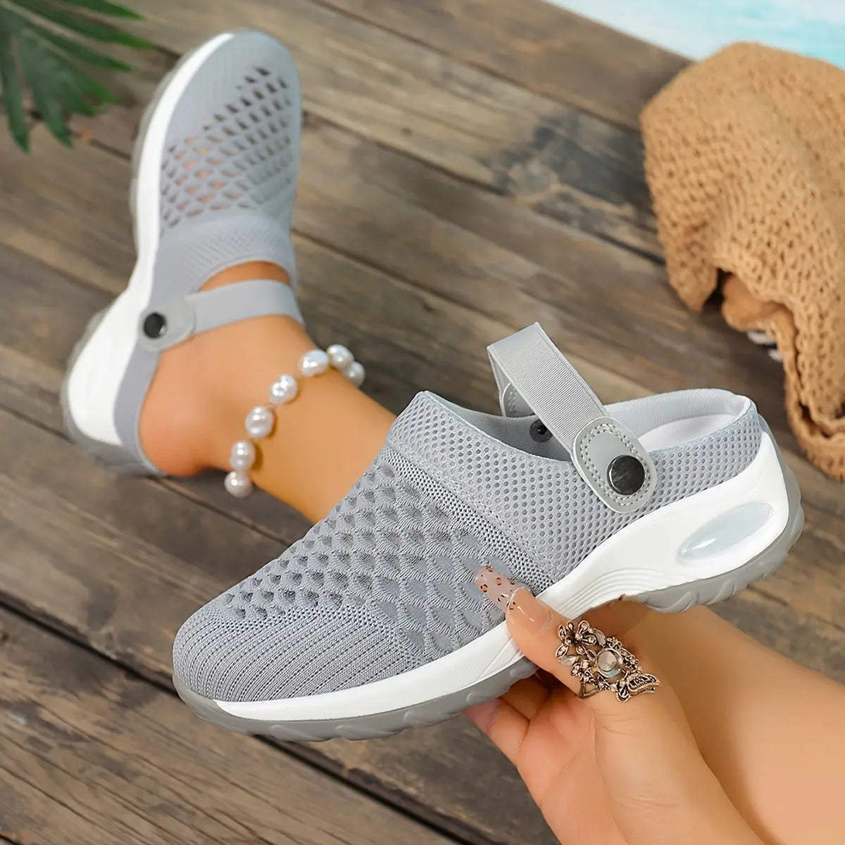 [Mesh Slip-On Clogs] Breathable, Lightweight Women's Comfort Mesh Slip-On Clogs | Air Cushion, Non-Slip Sole for Indoor & Outdoor Use | Purple & White Design, Versatile Slippers Chic Le'Meek
