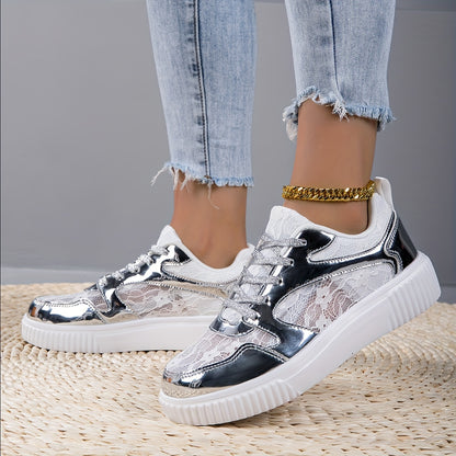 Lace-Up Fashion Sneakers - Breathable, Comfortable, Stylish Low-Top Trainers with EVA Insole, MD Sole, and Microfiber Upper - Perfect for Casual, Sporty Women of All Seasons