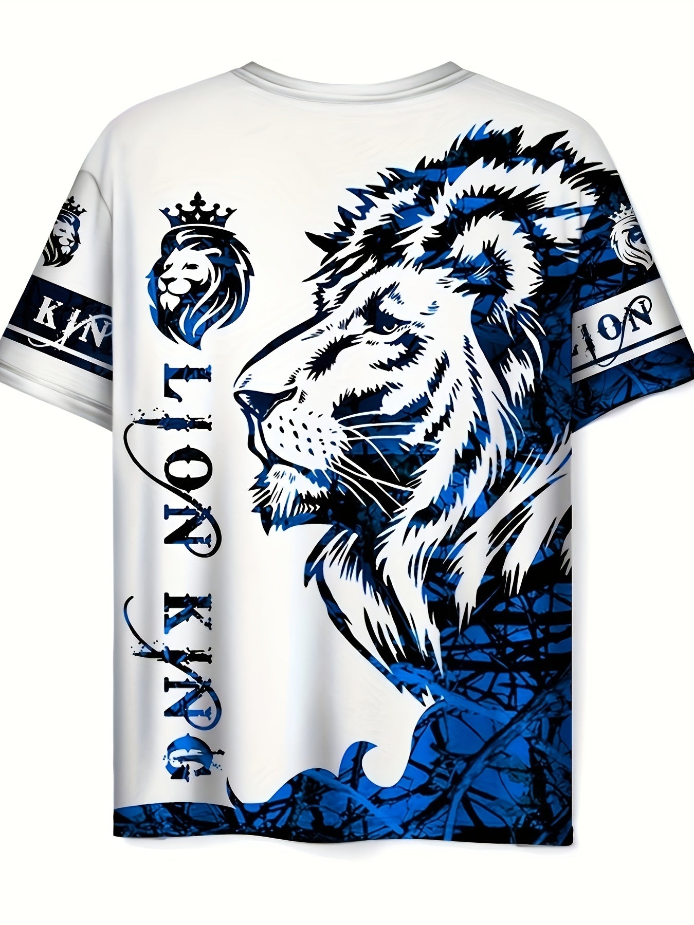 Stylish Men's T-Shirt with Striking Lion Graphic - Comfortable Short Sleeve Crew Neck - Ideal for Summer Outdoor Activities & Daily Wear