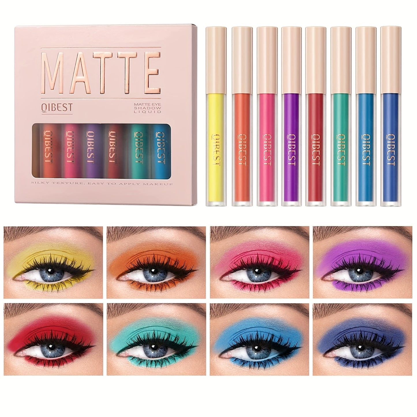 8-Color Waterproof Liquid Eyeshadow Palette - Long-Lasting, Fast Drying, Matte Finish, Smudge-Proof Makeup Essential with Primer, Highlighter, Blusher, and Nude Shades for Professional Results