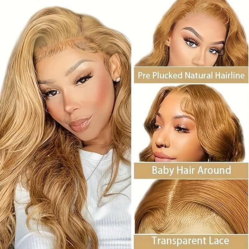 13x6 Ombre Honey Blonde Body Wave Lace Front Wig - 150% Density, Pre-Plucked Bleached Knots, Transparent Lace, Glueless, Elegant Style for African Women