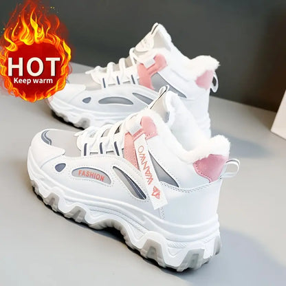 Women's Blue Fashion Winter Sneakers - Thick Sole, Plush Lining for Warmth, Non-Slip, Versatile Casual Sports Shoes with Round Toe and Lace-Up Closure, Ladies Sneakers Chic Le'Meek