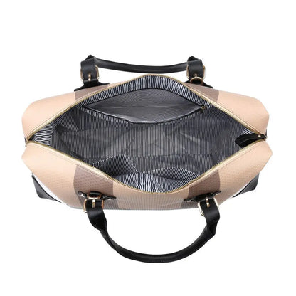 PU leather large overnight travel bag striped pattern handbag carry-on luggage bag suitable for vacation, overnight, camping, hiking, sports and fitness Chic Le'Meek