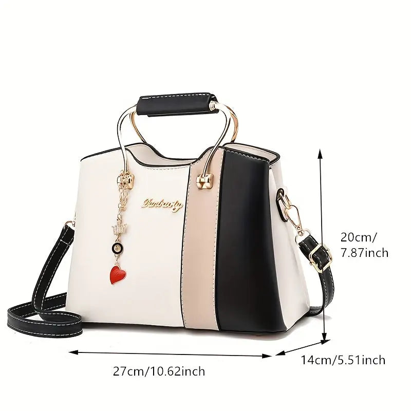 [Elegant Tote Bag] Elegant Plaid Tote Bag | Detachable Shoulder Strap & Zipper Closure, Black with Golden Accents, Charm Charms & Oil-Edged Trim, Versatile Handbag for Casual & Formal Outfits, Retro Handbag, Formal Accessory, Chic Le'Meek