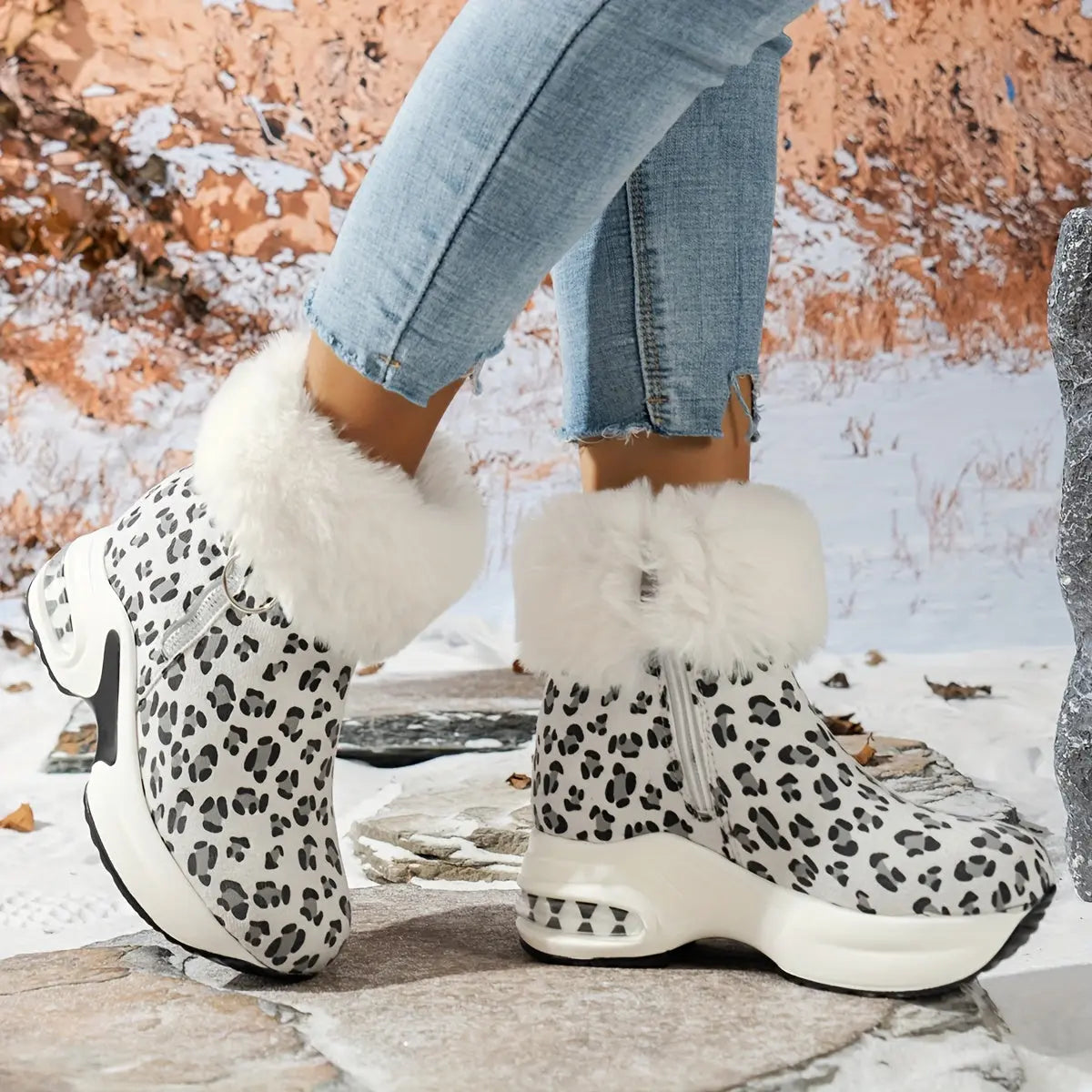Women's Platform Wedges Ankle Boots, Casual Push Lined Side Zipper Short Boots, Warm & Comfortable Winter Shoes Chic Le'Meek