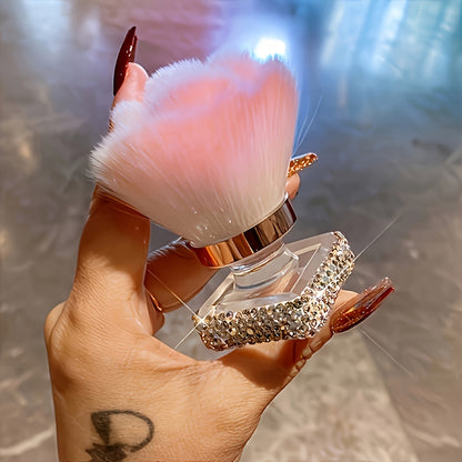 1pc Exquisite Luxury Crystal-Encrusted Flower Design Soft Bristle Blush Brush - Multifunctional Portable Powder Makeup Tool for Flawless Finishing