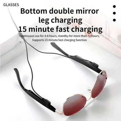 Stylish High-Definition Smart Glasses - Built-in Microphone and Speaker, HiFi Music Quality, Compatible with iPhone/Android - Ideal for Driving, Outdoor Activities, and Fishing, Supports AI Voice Assistant Chic Le'Meek
