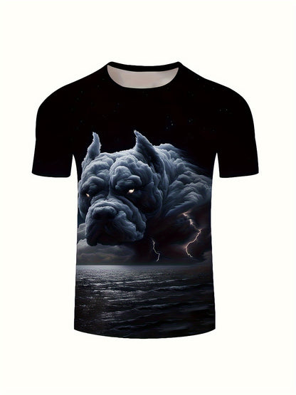 Plus Size Mens Stylish 3D Pug Art T-shirt - Lightweight Summer Tee with Vivid Graphic Print - Trendy Casual Short Sleeve for Big & Tall Gentlemen