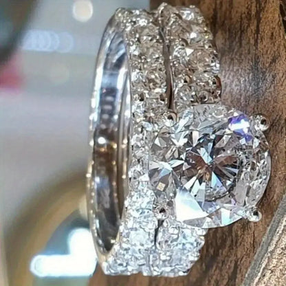 2/ Piece Dazzling Women's Promise Ring Set, Comes with Round White Synthetic Zirconia, Silver-plated Plated Sparkling Engagement Women's Party Decoration Wedding Jewelry Romantic Luxury Eternal Symbol Christmas Gift Chic Le'Meek