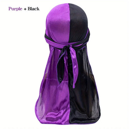 Silky Durag - Assorted Colors Satin Pirate Cap with Long Tail, Wide Straps, Elastic Breathable Head Wrap Chic Le'Meek