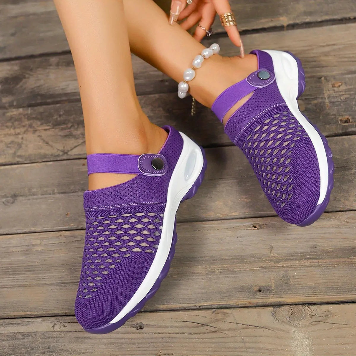[Mesh Slip-On Clogs] Breathable, Lightweight Women's Comfort Mesh Slip-On Clogs | Air Cushion, Non-Slip Sole for Indoor & Outdoor Use | Purple & White Design, Versatile Slippers Chic Le'Meek