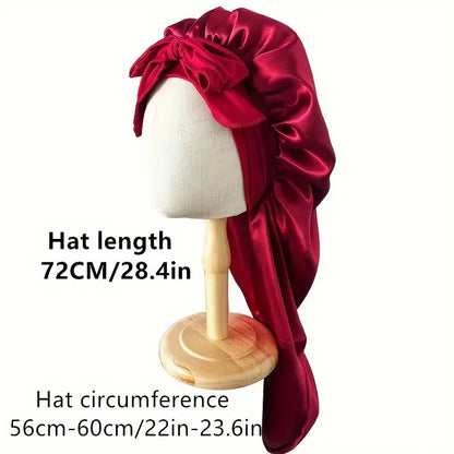 [Satin Sleep Caps] 2pcs Extra Long Satin Sleep Caps - Soft 100% Polyester, Adjustable Tie Design, Comfortable & Stylish for Women in Black & Pink Chic Le'Meek