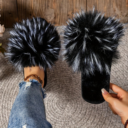 Cozy Faux Fur Slippers - Soft, Plush, Open-Toe Design for Comfortable Indoor Wear - Perfect for Relaxation at Home