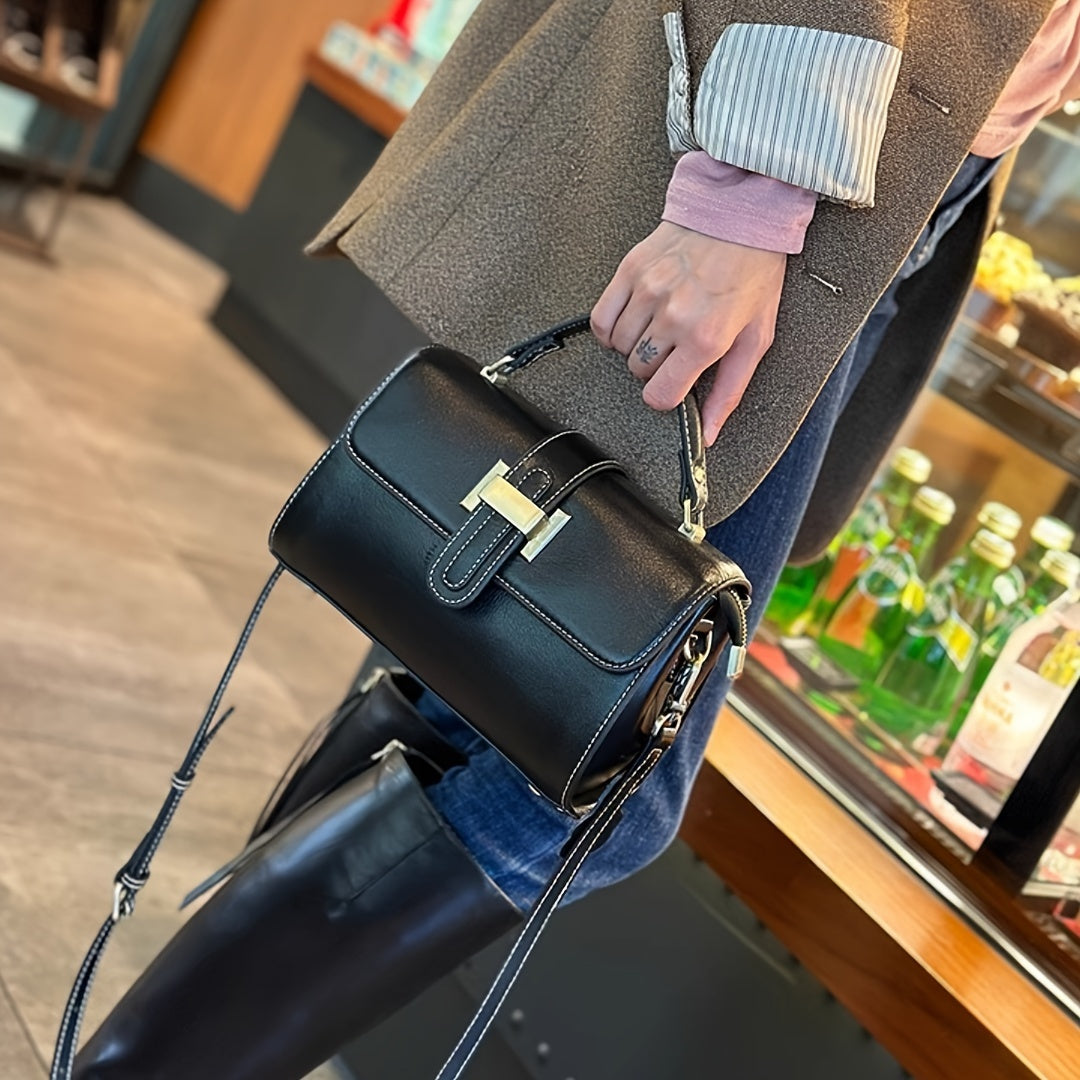 1pc Women's Small Square Bag, New Crossbody Underarm Bag, Vintage Genuine Leather Women's Bag, Light Luxury Shoulder Bag, Cowhide Small Bag