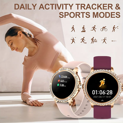 Full Touch Fitness Tracker with Answer/Make Call, Sports/Step Tracking, Compatible with Android & iPhone - Stylish Dark Pink, Wine Red, and Light Purple Bands, Ideal Gift for Women and Men