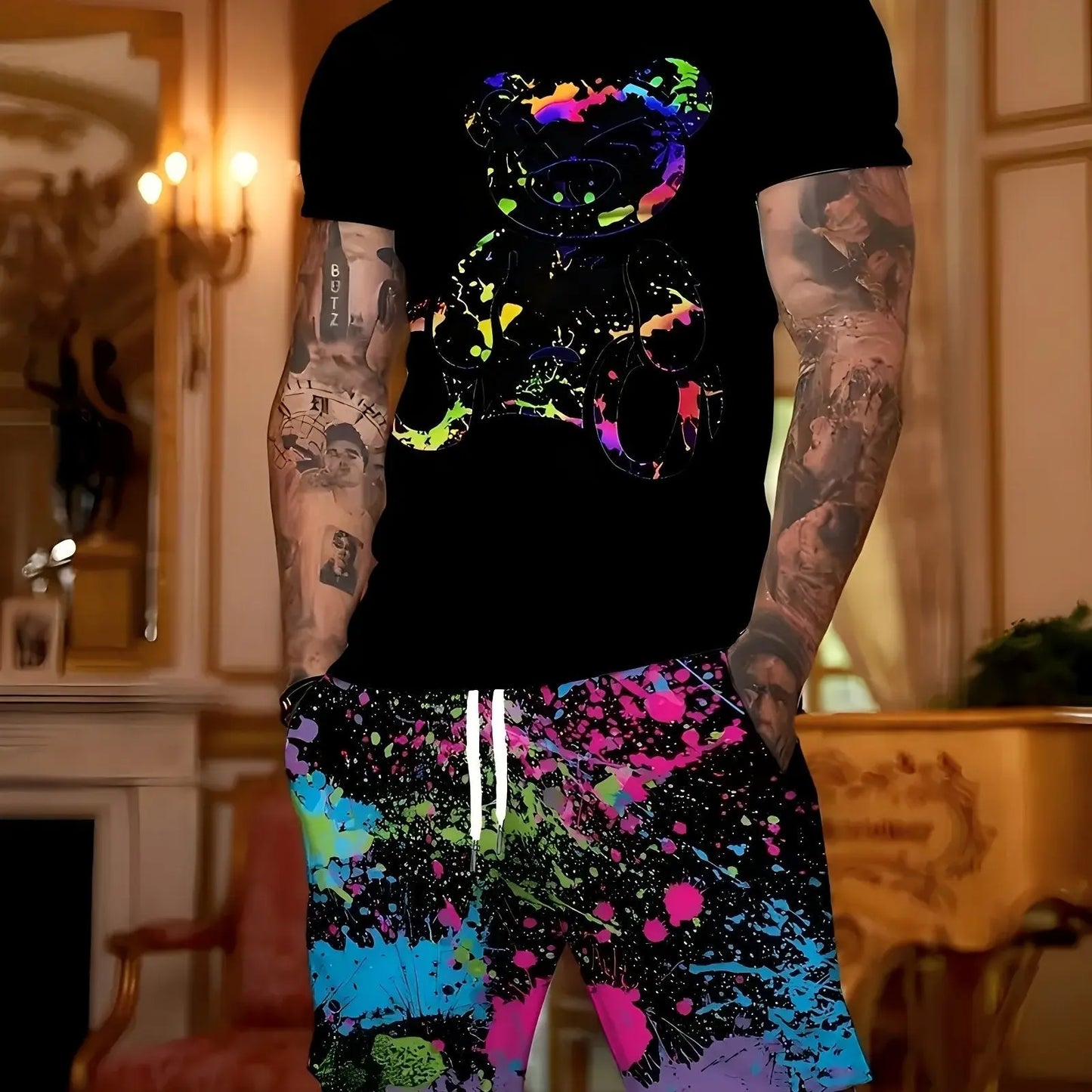 [Plus Size Cotton Tee] 100% Cotton Lightweight Men's Plus Size Short Sleeve T-Shirt | Regular Fit Casual Top for Outdoor & Casual Attire, Vibrant Cartoon Print Design, Comfortable Fit, 180g Summer Tee Chic Le'Meek