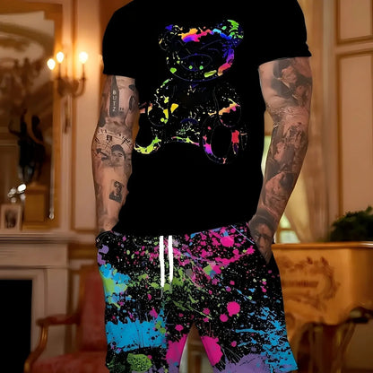 [Plus Size Cotton Tee] 100% Cotton Lightweight Men's Plus Size Short Sleeve T-Shirt | Regular Fit Casual Top for Outdoor & Casual Attire, Vibrant Cartoon Print Design, Comfortable Fit, 180g Summer Tee Chic Le'Meek