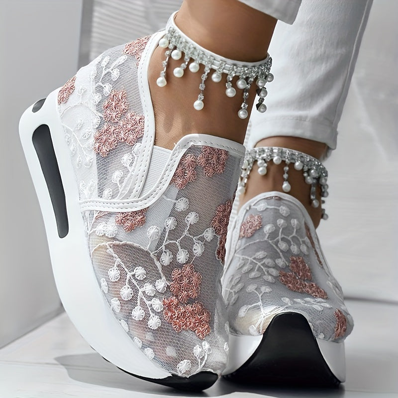 Floral Embroidery Sheer Mesh Sneakers