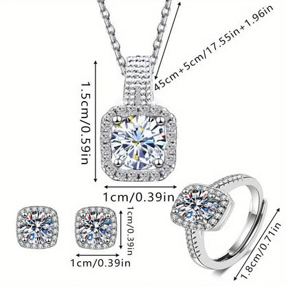 1 Set 4pcs Elegant, luxurious, Shiny And Exquisite necklace, earrings, Ring set, Beautiful And fashionable, all-match Commemorative Gift Chic Le'Meek