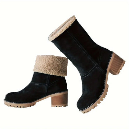 Winter Warm Women's Ankle Strap Platform Chunky Heel Comfort Faux Suede Plush Short Snow Boots Shoes For Woman Chic Le'Meek