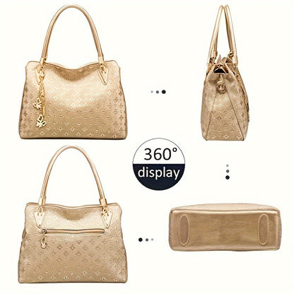 4-Piece Set of Stylish Faux Leather Purses and Handbags - Zipper Closure, Polyester Lining, Animal Print Pattern, Tote, Satchel, and Shoulder Bags for Women