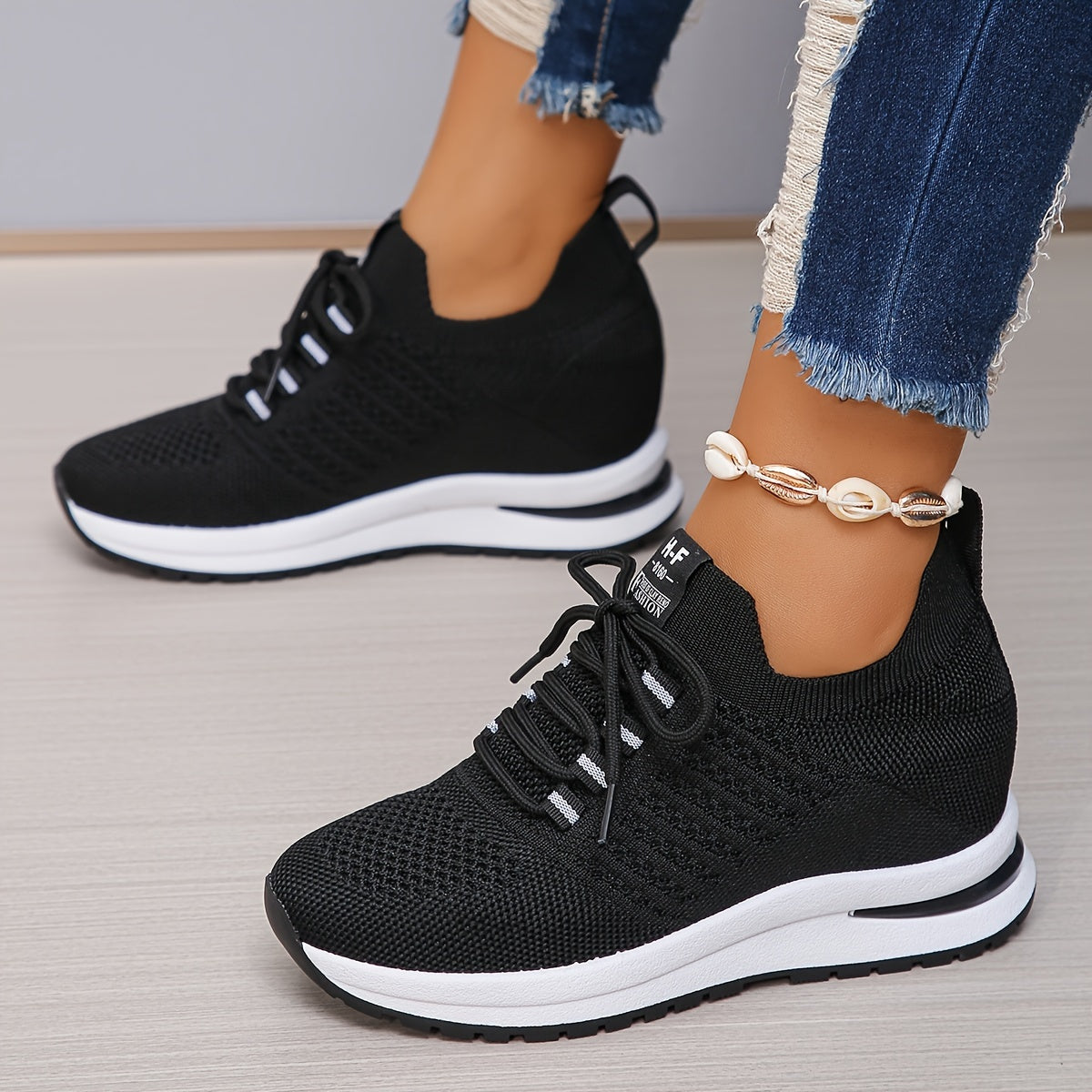 Comfy Wedge Height Boosting Sneakers - Breathable, Soft, Low-Top, Lace-Up, Platform Design for Comfortable Walking and Casual Sports - Perfect for Womens Active Lifestyle