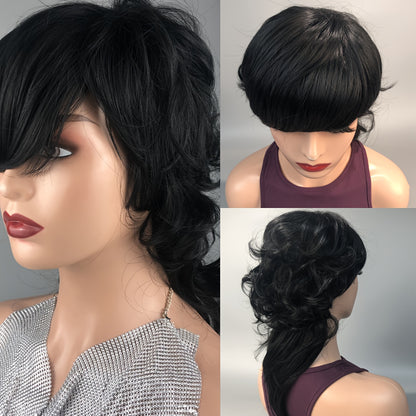 Chic Women's Mullet Pixie Wig - High-Quality Synthetic Hair with Flattering Body Wave - Adjustable Bangs and Comfortable Cap