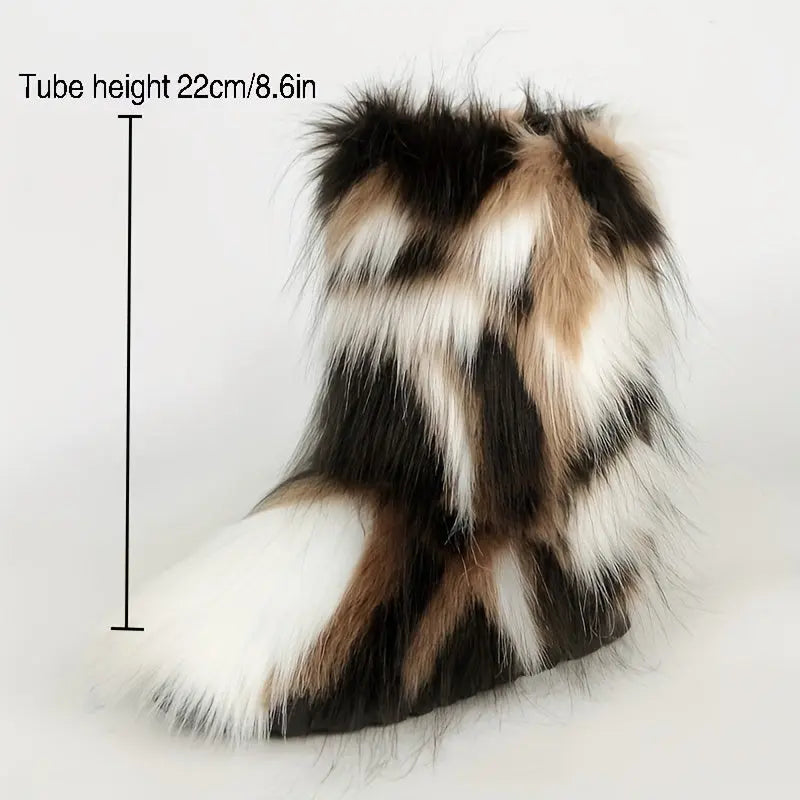 Women's Faux Fur Snow Boots, Trendy Slip On Mid Calf Boots, Women's Comfortable Winter Boots Chic Le'Meek