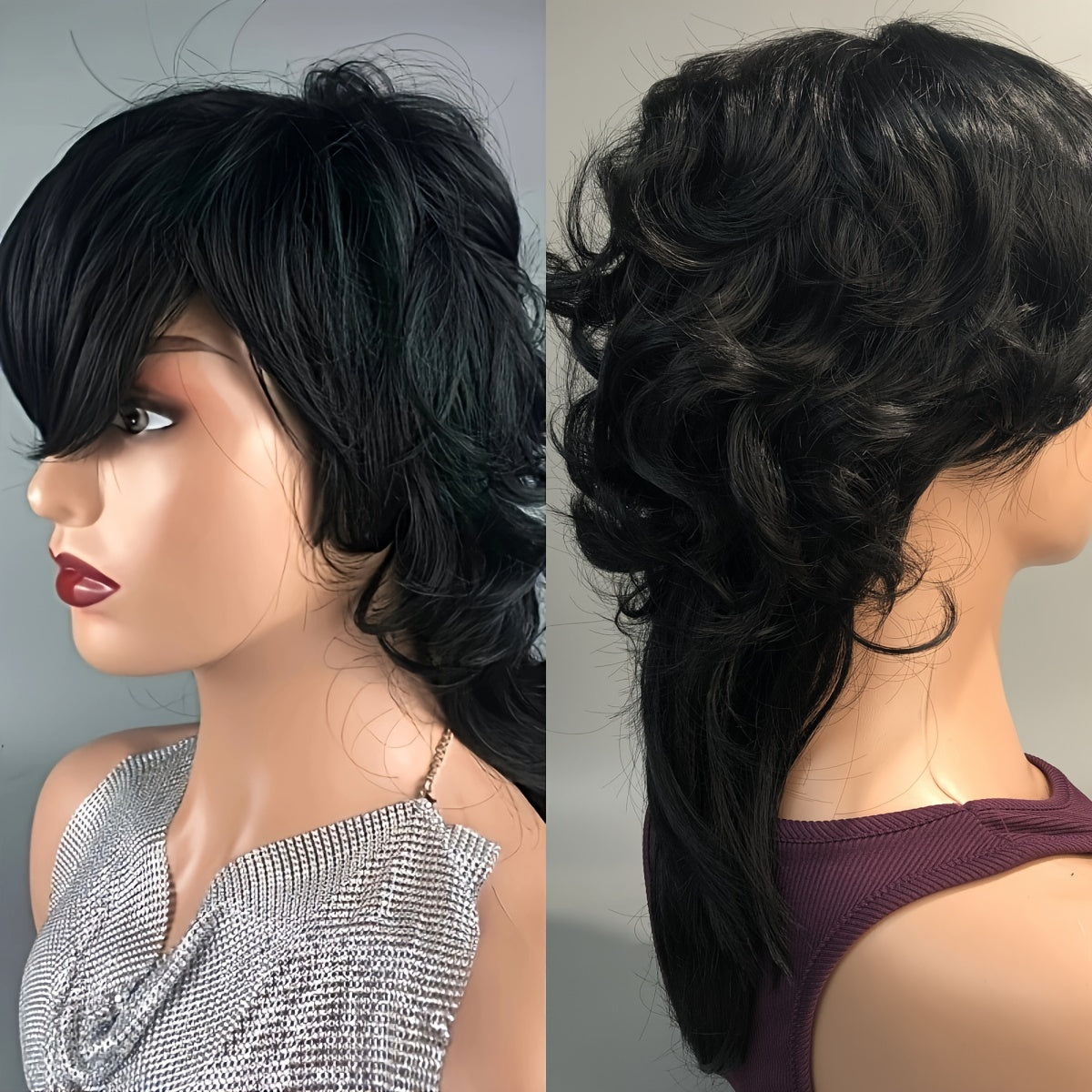 Chic Women's Mullet Pixie Wig - High-Quality Synthetic Hair with Flattering Body Wave - Adjustable Bangs and Comfortable Cap