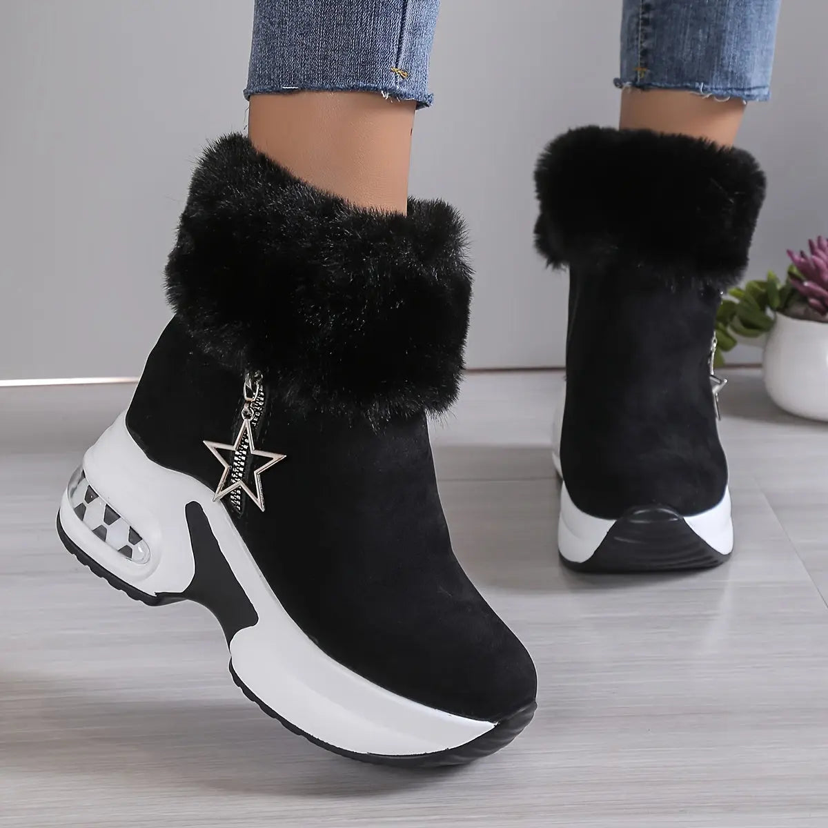 Women's Platform Wedges Ankle Boots, Casual Push Lined Side Zipper Short Boots, Warm & Comfortable Winter Shoes Chic Le'Meek