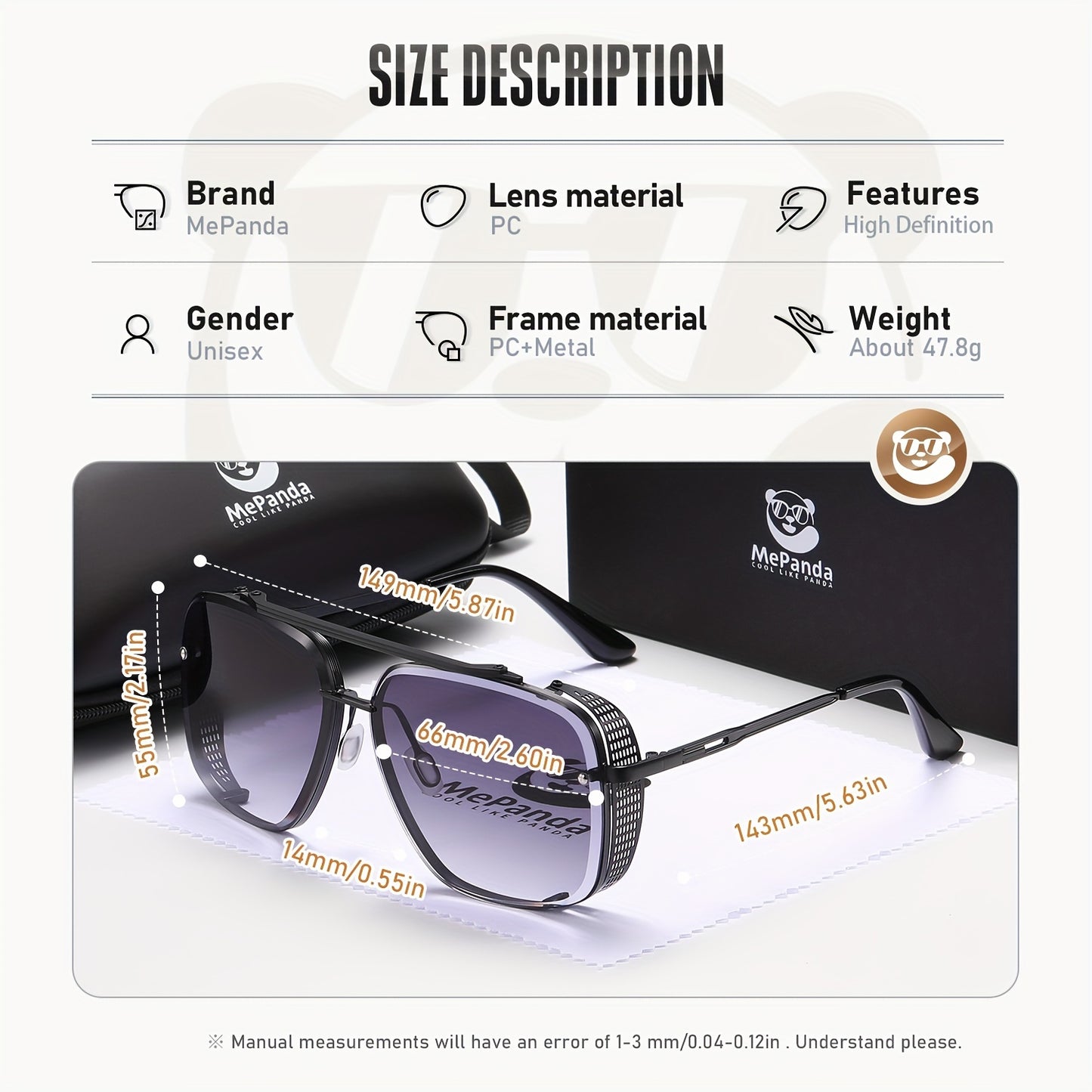 MePanda, Men's Square Metal Double Bridges Sunglasses, Unisex Vintage Cool Trendy Sunglasses, Ideal choice for Gifts