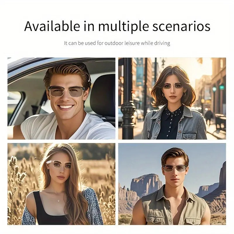 [Wireless Audio Glasses] 1pc Wireless Audio Glasses - Self-Adjusting Color Lenses, Anti-Blue Light Protection, Built-in Microphone, USB Charging, Rechargeable Lithium Polymer Battery - Ideal for Office, Outdoor Activities, Dr Chic Le'Meek