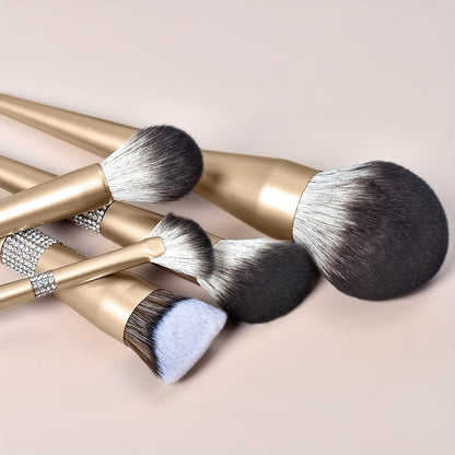 12-Piece Luxurious Crystal Makeup Brush Set - Soft, Cruelty-Free Bristles, Champagne Golden Handle, Portable Case - Ideal for Powder, Blush, Foundation, Eyeshadow, Highlighter, Concealer, and Makeup Artists of All Levels