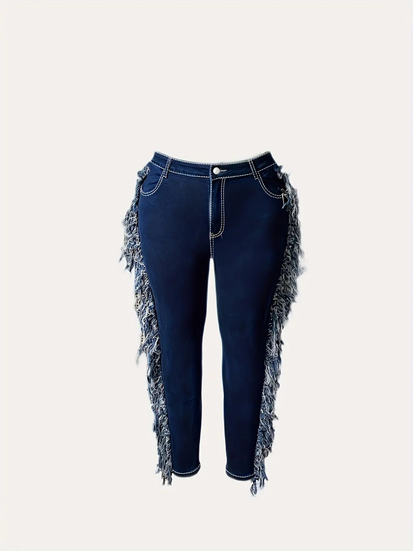 [Comfortable Oversized Jeans] High Waisted Comfortable Oversized Jeans | Deep Blue Fringed Diagonal Pockets, Distressed Fringed, Y2K Fringed Leggings, Tight Pants, Elastic, Casual And Fashionable Chic Le'Meek