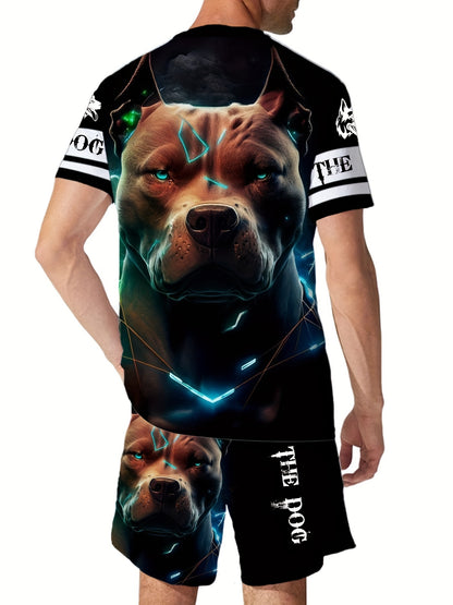 2-Piece Men's Fun Dog Novelty Outfit Set - Graphic Short Sleeve T-Shirt & Pocket Shorts with 3D Digital Print - Perfect for Summer Outdoor Activities, Casual Wear, and Gift Ideas