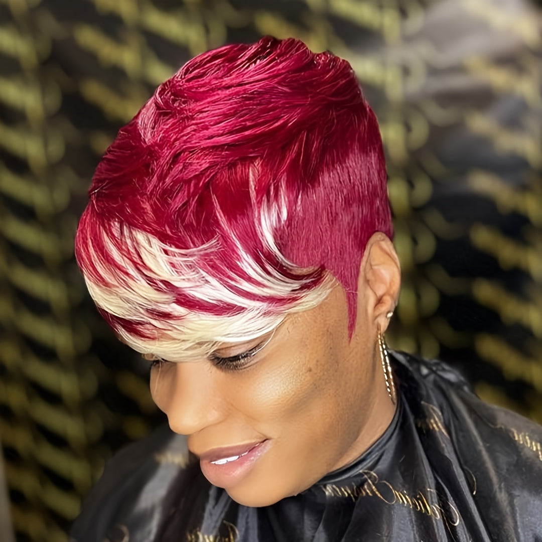 Pixie Cut Short Wig in Real Brazilian Hair - Glueless with Bangs, 150% Density, Various Colors | Ideal for Everyday & Special Occasions