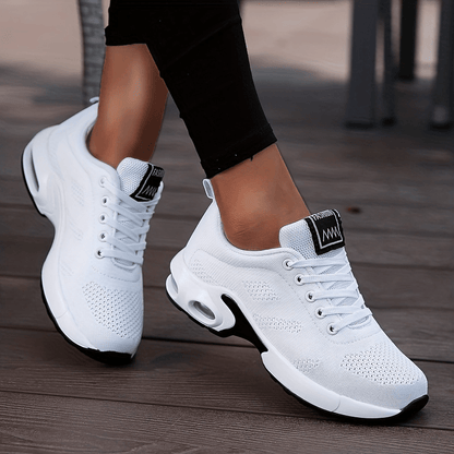 All-Season Womens Air Cushion Sneakers - Breathable, Shock Absorbing, Comfortable Lace Up Running Shoes with Mesh Inner, Non-Woven Fabric Insole, and PU Sole for Outdoor Sports