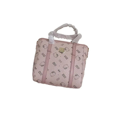 Hello Kitty Faux Leather Top-Handle Bag - Pink, Lightweight, Fixed Shoulder Straps, Zipper Closure | Includes Clutch for Women Chic Le'Meek