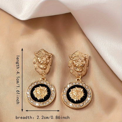 Exaggerated Golden Lion Head Design Stud Earrings Zinc Alloy Jewelry Vintage Luxury Style Personality Female Earrings