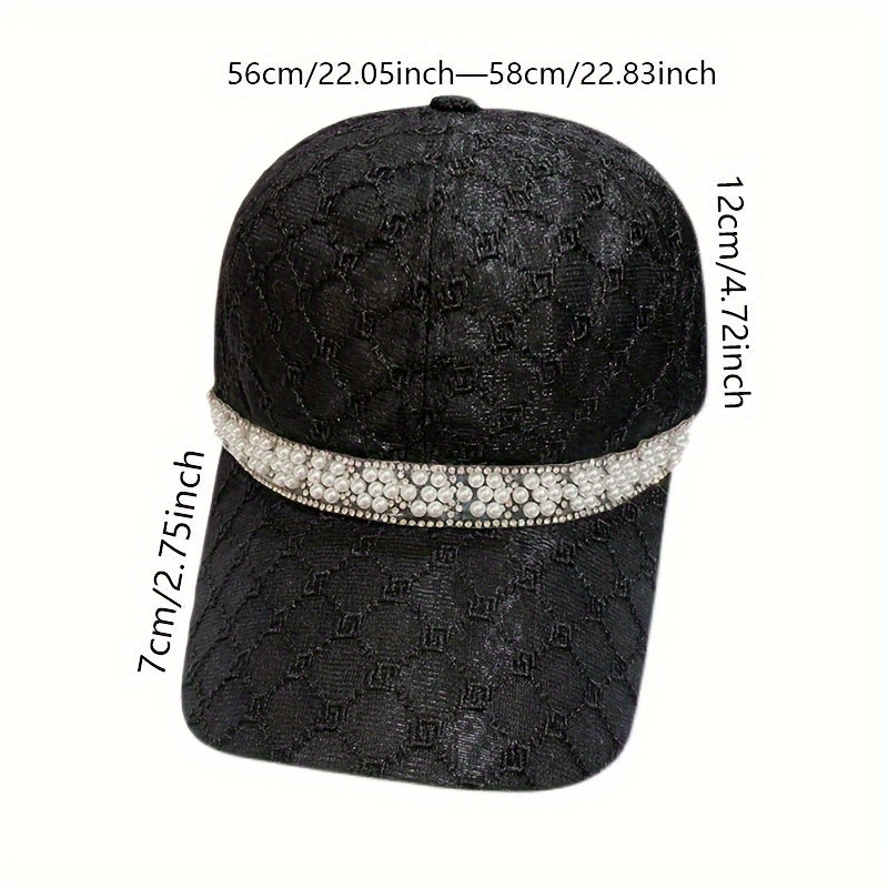 Summer Breathable Mesh Baseball Cap, Lightweight Faux Pearl Embellished Peaked Hat, Breathable Soft Top Dad Hat For Women