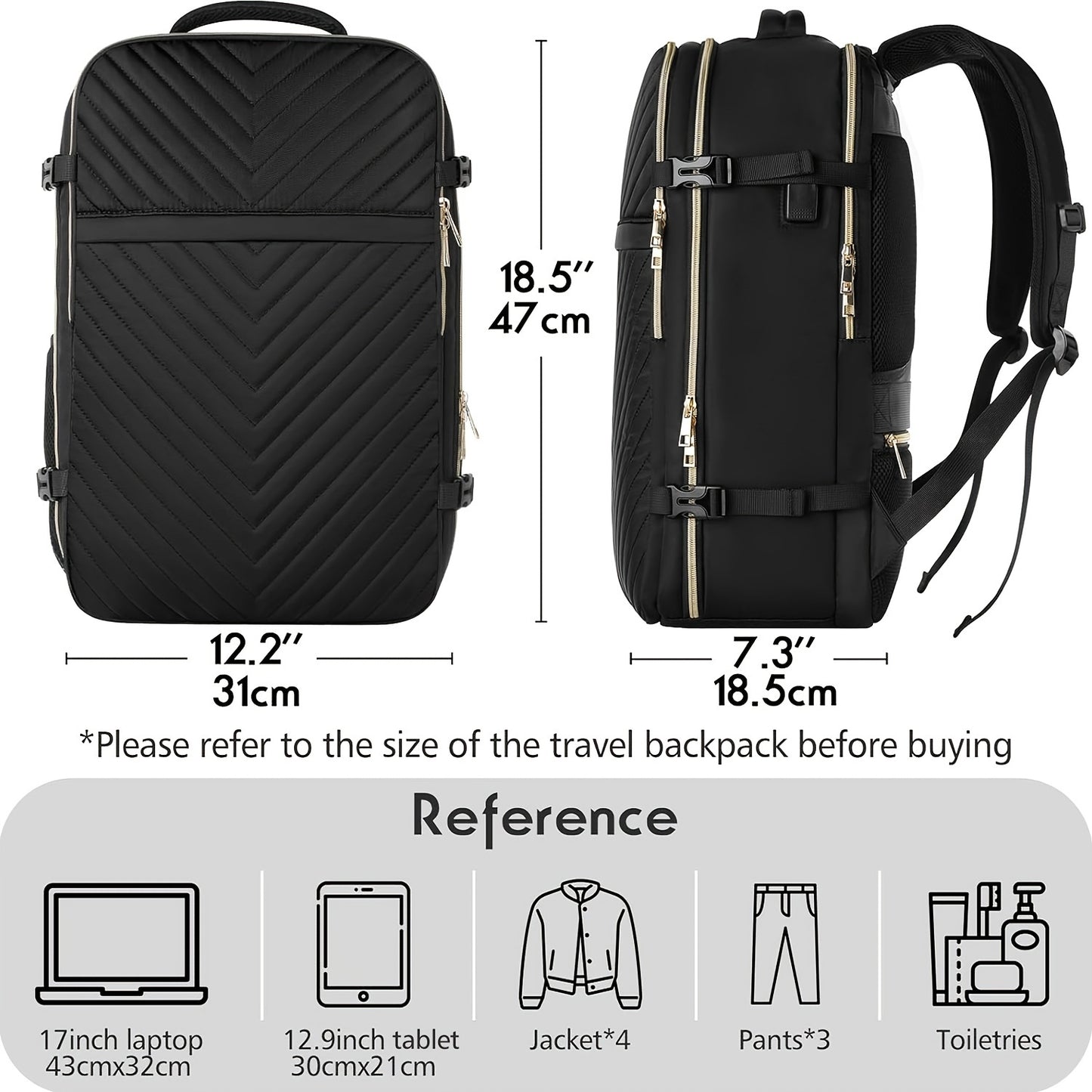 Flight Approved Large Travel Laptop Backpack With 3 Packing Cubes & USB Charge Port, 17 Inch Water Resistant Luggage Travel Bag For Weekender Business