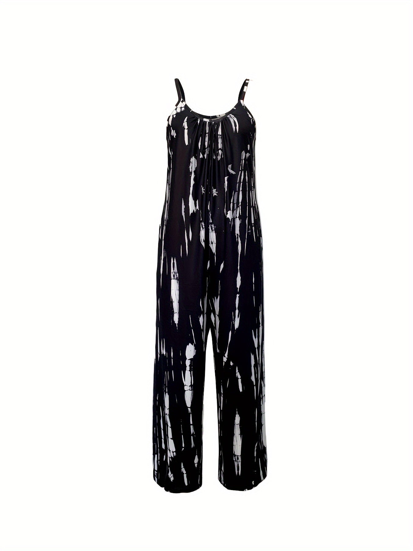 Plus Size Tie Dye Charm - Comfortable Sleeveless Jumpsuit with Pockets, Stylish Slip-On for Womens Casual All-Day Wear