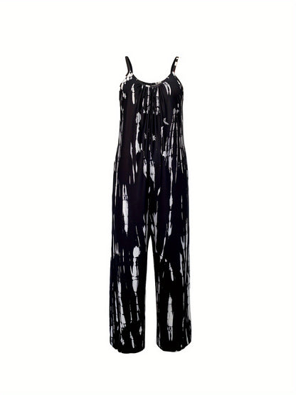 Plus Size Tie Dye Charm - Comfortable Sleeveless Jumpsuit with Pockets, Stylish Slip-On for Womens Casual All-Day Wear