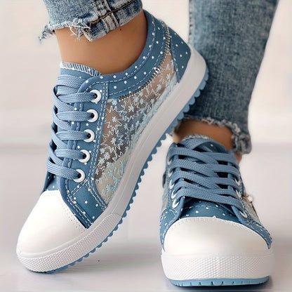 Women's Mesh Flat Sneakers, Casual Round Toe Lace Up Low Top Shoes, Versatile Flat Shoes