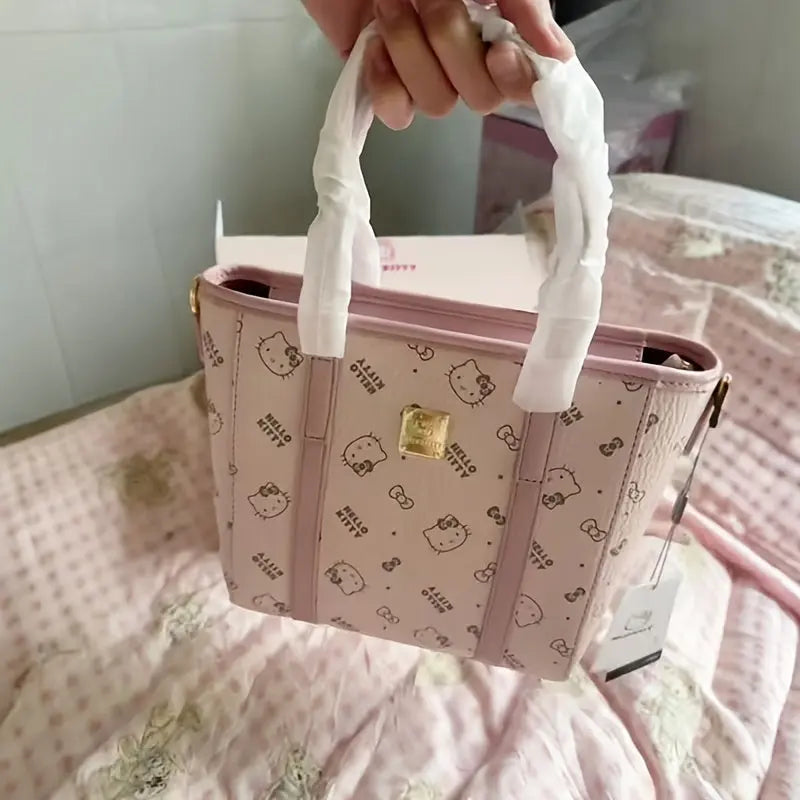 Hello Kitty Faux Leather Top-Handle Bag - Pink, Lightweight, Fixed Shoulder Straps, Zipper Closure | Includes Clutch for Women Chic Le'Meek