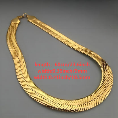 1pc 23.6inch 9mm&10.5mm Golden plated Chain Necklace For Men, Herringbone Chain Classic Clavicle Chain Jewelry