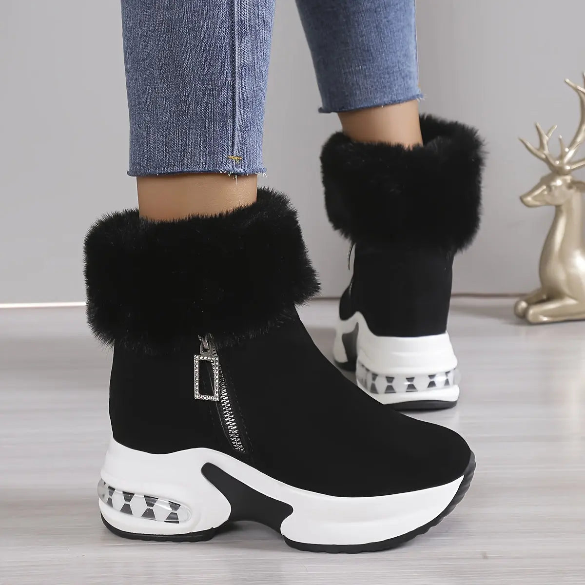 Women's Platform Wedges Ankle Boots, Casual Push Lined Side Zipper Short Boots, Warm & Comfortable Winter Shoes Chic Le'Meek