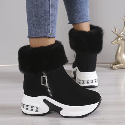 Women's Platform Wedges Ankle Boots, Casual Push Lined Side Zipper Short Boots, Warm & Comfortable Winter Shoes Chic Le'Meek