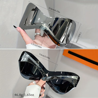 Y2K Wrap Around Fashion Sunglasses For Women Men Futuristic Mirrored Lens Fashion Rimless Sun Shades For Cycling Beach Party